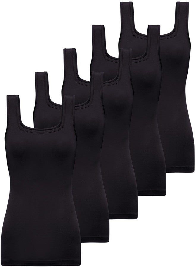 BQTQ 5 Pack Square Neck Tank Tops for Women Black Sleeveless Tank Top Ladies Undershirts Womens Tanks Tops Pack, M - Image 1
